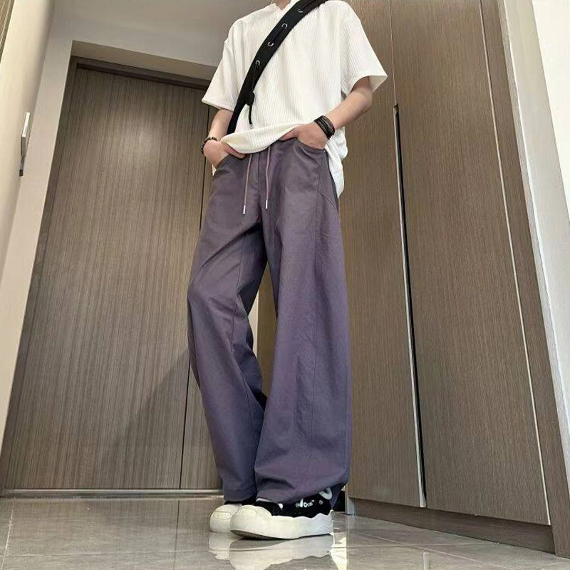 佑麟 美式冰丝弯刀裤夏季薄款斜切速干裤子宽松裤休闲裤 男女同款