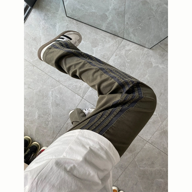 佑麟 条纹裤子美式三条杠潮牌直筒裤工装伐木阔腿运动长裤休闲裤 男女同款