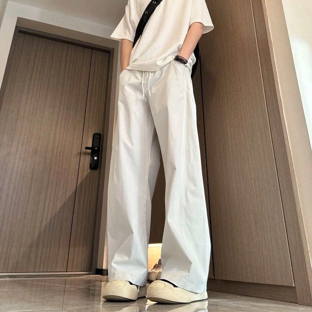 佑麟 美式冰丝弯刀裤夏季薄款斜切速干裤子宽松裤休闲裤 男女同款