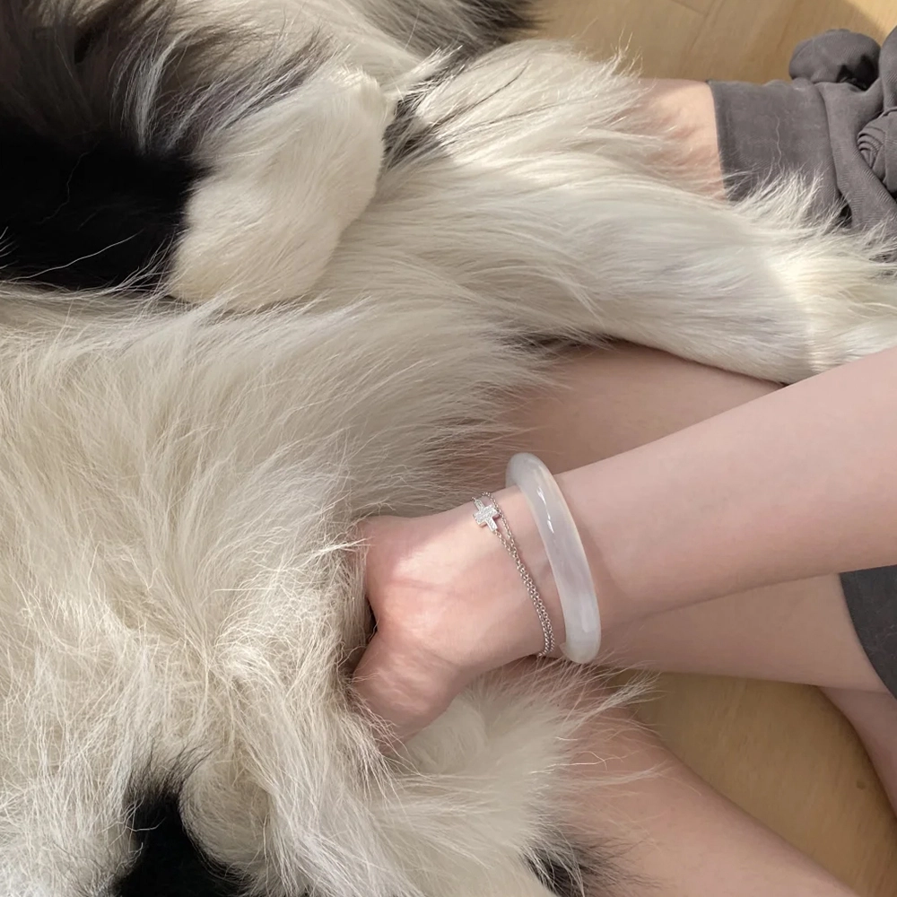 百慕眸 荔枝冻白月光一步一响 新中式高级清透高冰典雅气质古风旗袍显白 玉髓 玉石手镯 女款