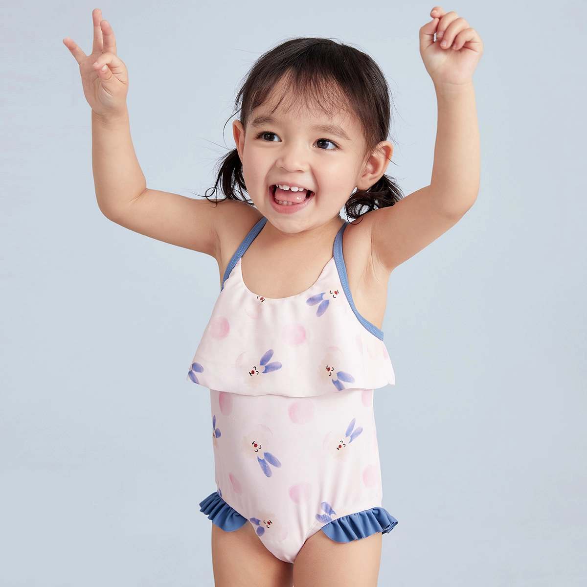 啊咪啦 童装 小兔印花连体式泳衣泳裤装 女童