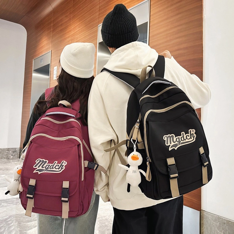 纳兰杜 大容量双肩包初中高中休闲女学生时尚简约百搭背包 织物 书包旅行电脑包 大号 女款 红色/黑色/白色