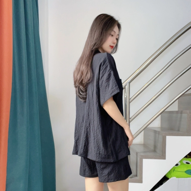 俏薇妮 俏皮兔泡泡棉短袖睡衣家居服 家居套装 黑色 女款
