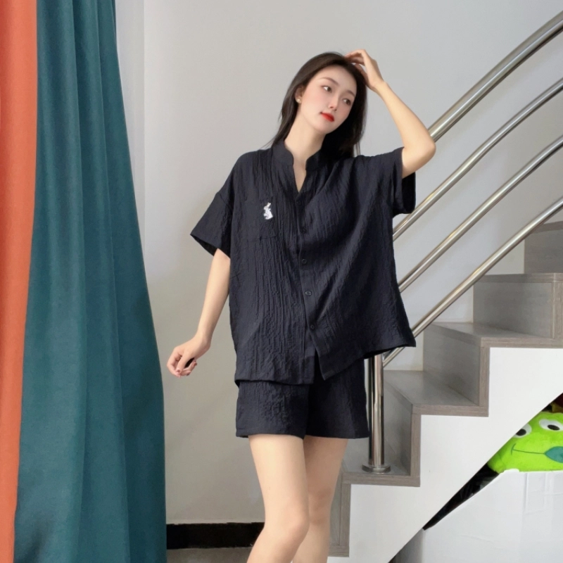 俏薇妮 俏皮兔泡泡棉短袖睡衣家居服 家居套装 黑色 女款