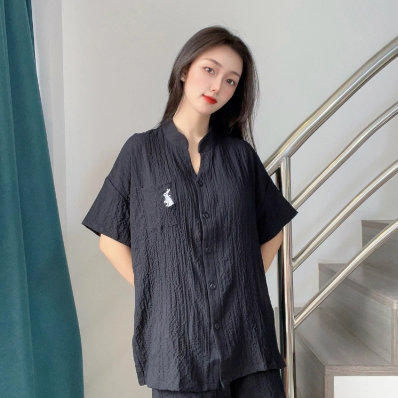 俏薇妮 俏皮兔泡泡棉短袖睡衣家居服 家居套装 黑色 女款