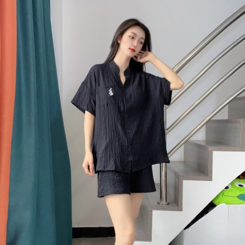 俏薇妮 俏皮兔泡泡棉短袖睡衣家居服 家居套装 黑色 女款
