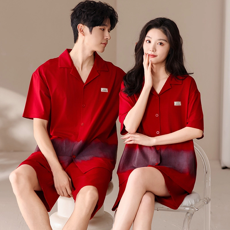 俏薇妮 柔软简约纯色时尚大气高级感短袖短裤家居服舒适透气休闲宽松凉感可外穿夏季睡衣套装 男女同款 红色