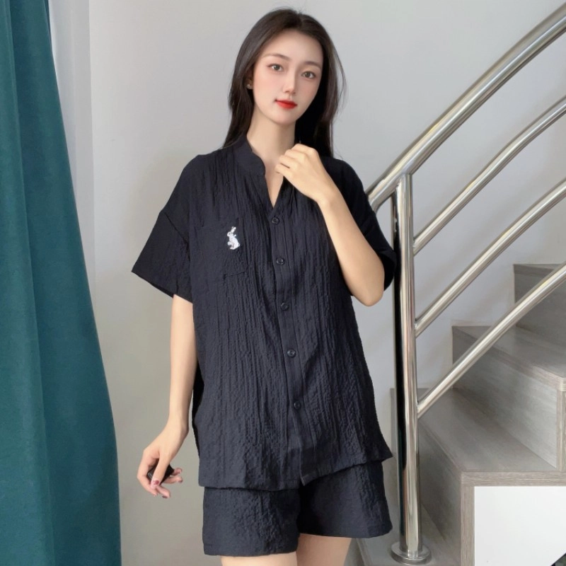 俏薇妮 俏皮兔泡泡棉短袖睡衣家居服 家居套装 黑色 女款