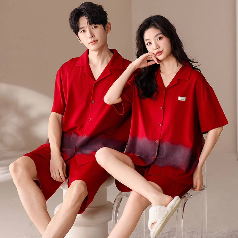 俏薇妮 柔软简约纯色时尚大气高级感短袖短裤家居服舒适透气休闲宽松凉感可外穿夏季睡衣套装 男女同款 红色