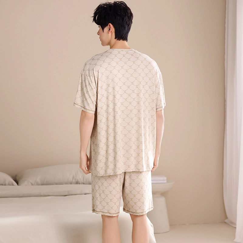 俏薇妮 简约柔软冰丝凉感纯色潮流时尚高级感短袖短裤家居服舒适透气休闲宽松可外穿夏季睡衣套装 男款