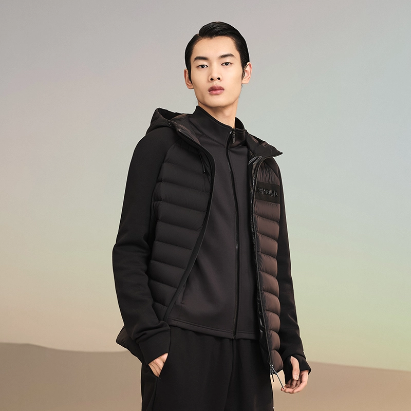 高梵 黑金系列 插肩连帽短款薄款羽绒服 男款 黑色