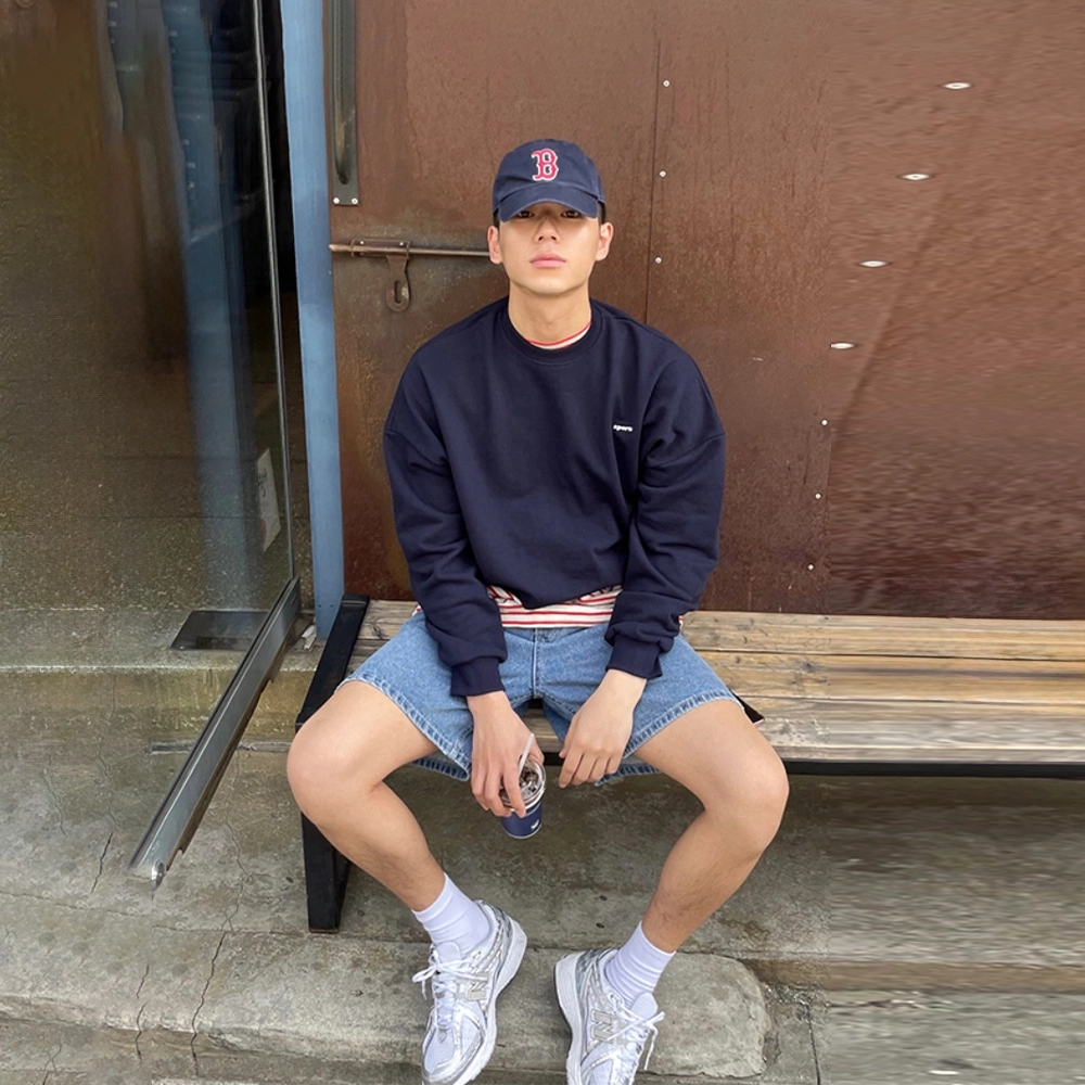 我是大卫 韩系圆领字母宽松套头慵懒感打底衫休闲卫衣 男女同款 藏蓝色