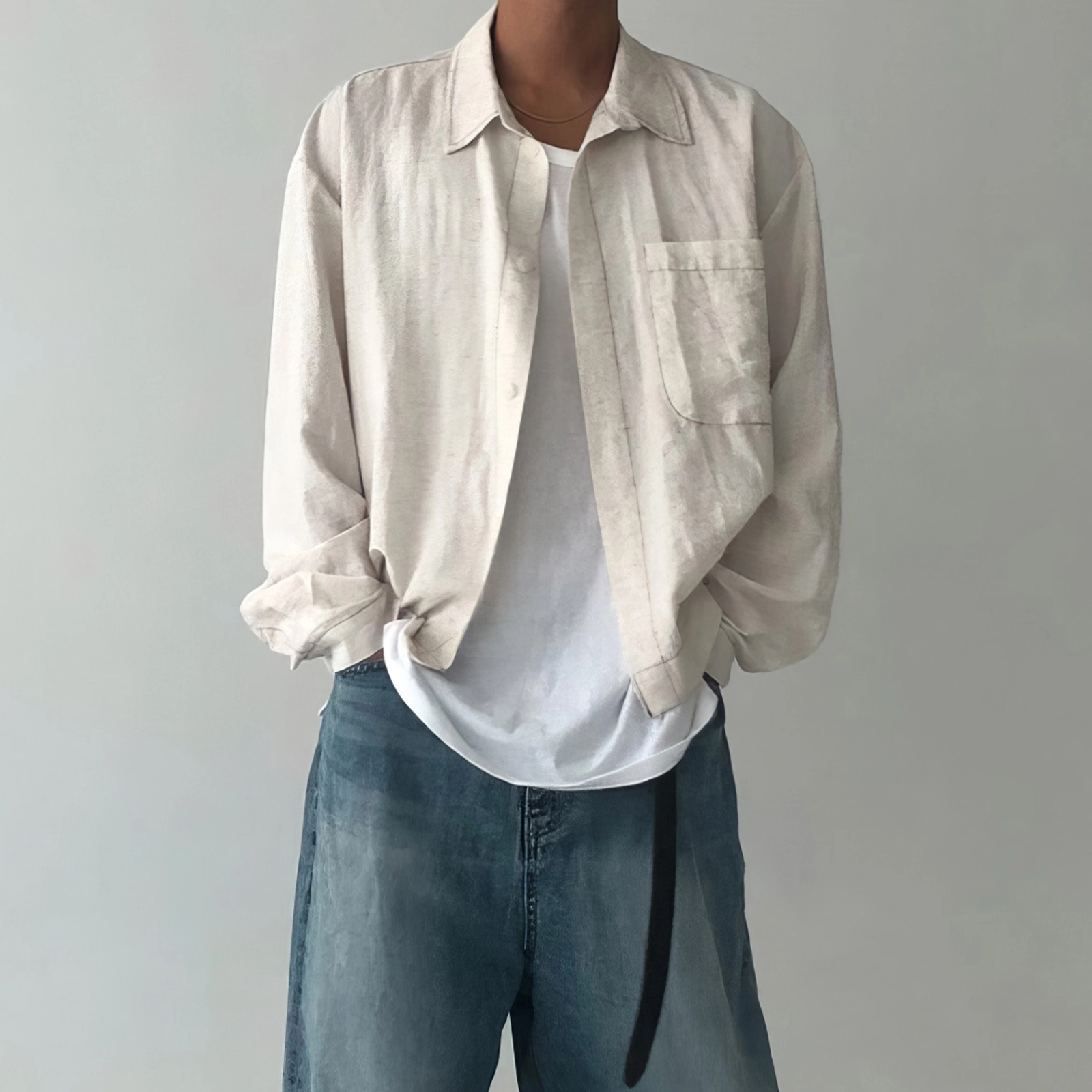我是大卫 薄款防晒衣衬衣日系复古小众设计感宽松外套长袖衬衫 男女同款