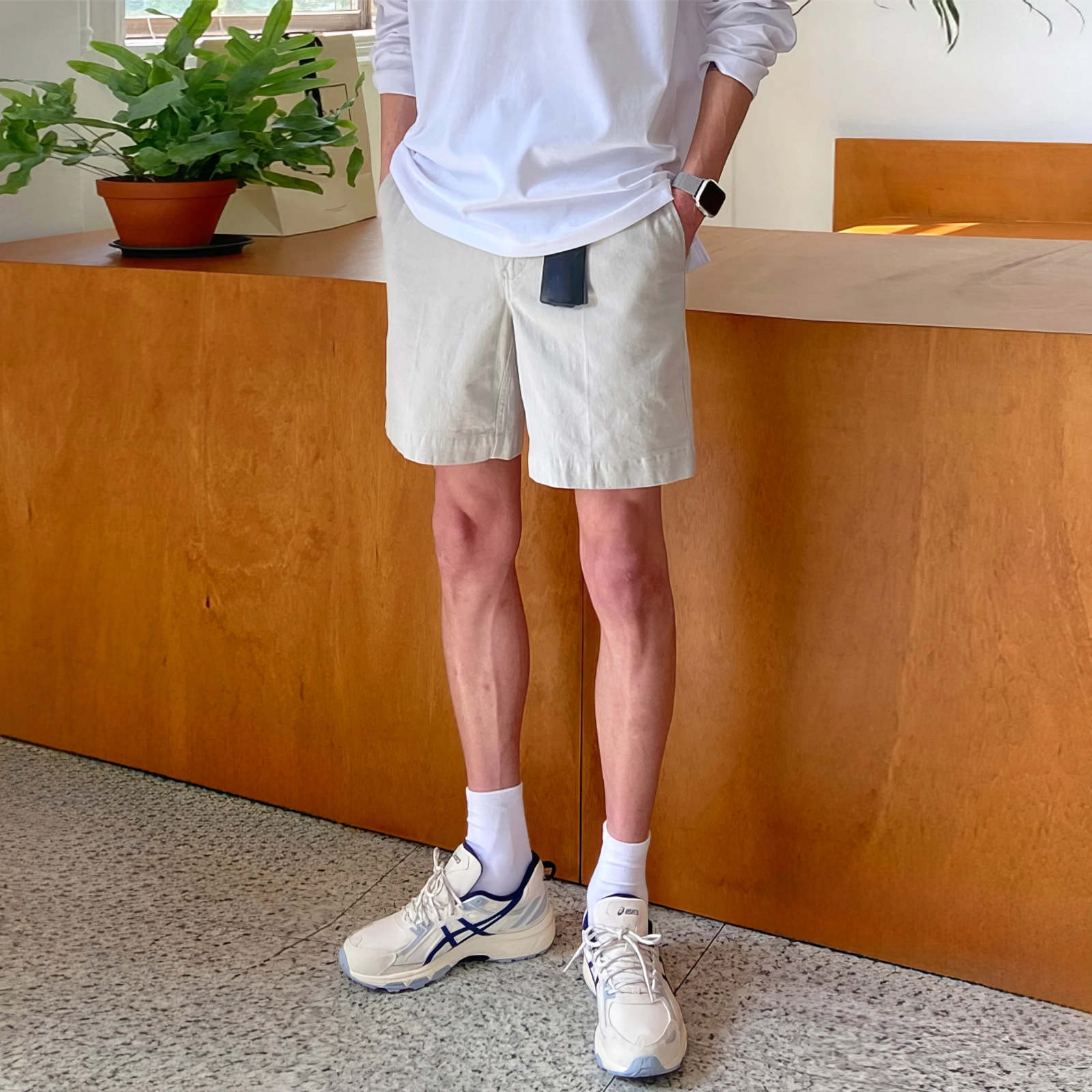 我是大卫 韩版时尚高级感直筒小众设计百搭宽松休闲短裤 男女同款 浅灰色