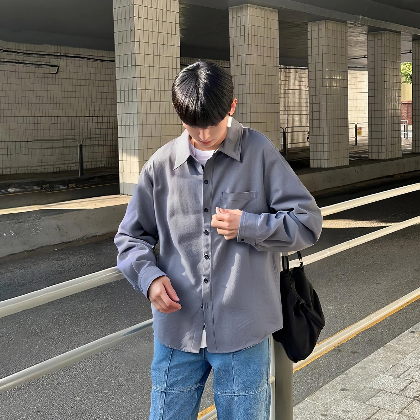 我是大卫 复古港风设计感灯芯绒宽松长袖衬衫 男女同款