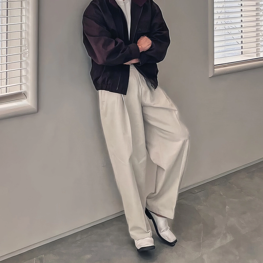 我是大卫 日系纯色复古直筒垂感休闲裤 男女同款