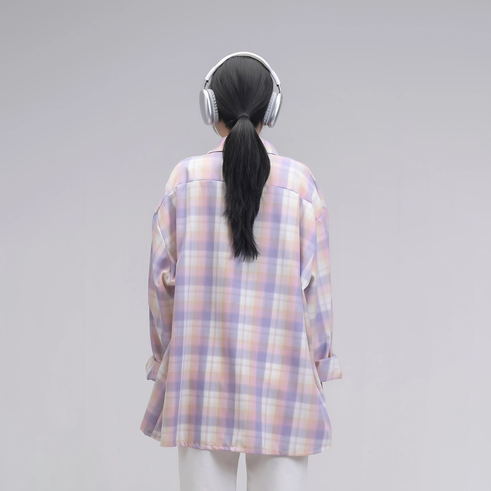 我是大卫 韩版休闲慵懒风薄款长袖衬衫 男女同款 粉色格子