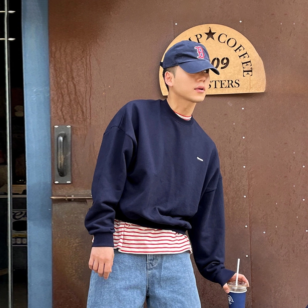 我是大卫 韩系圆领字母宽松套头慵懒感打底衫休闲卫衣 男女同款 藏蓝色