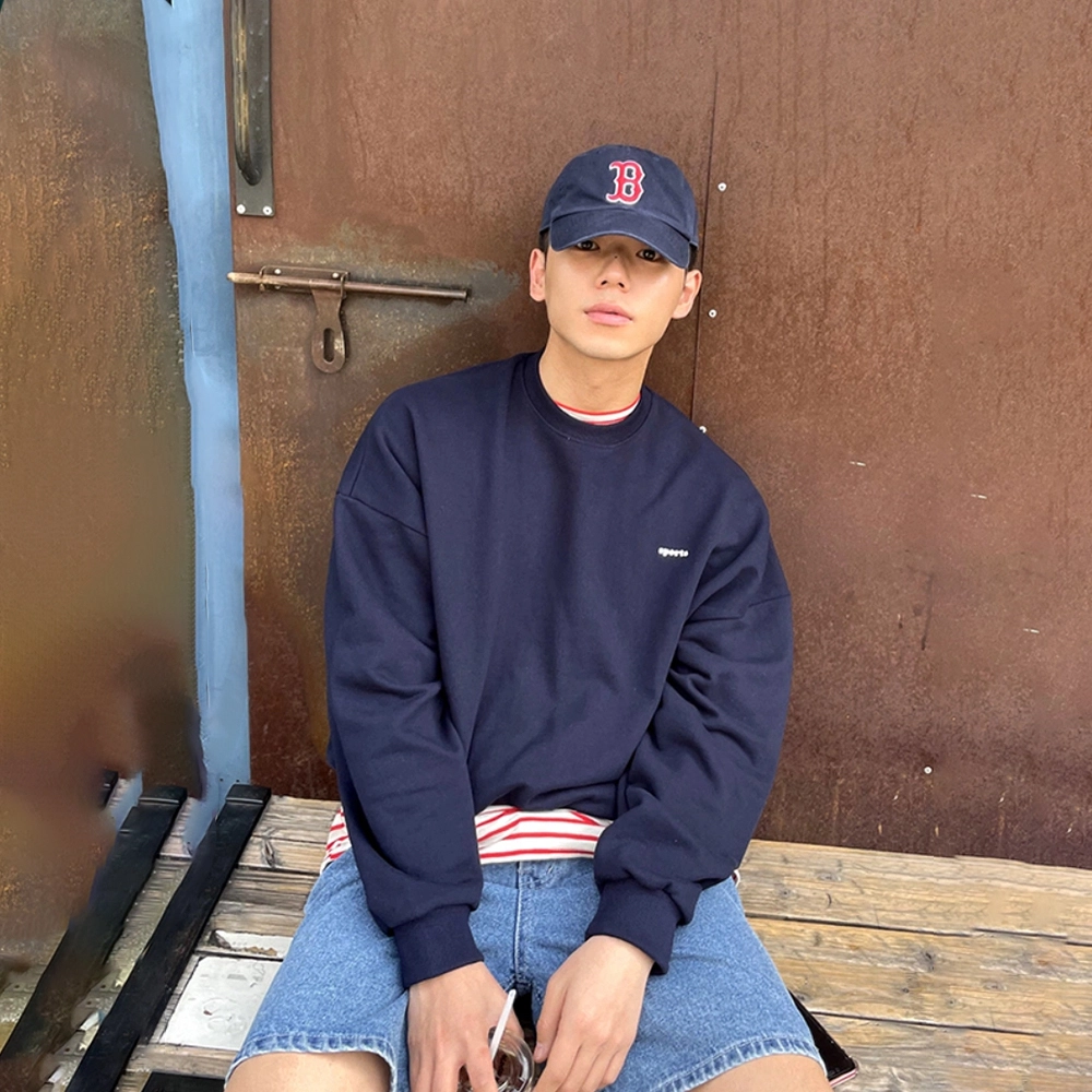 我是大卫 韩系圆领字母宽松套头慵懒感打底衫休闲卫衣 男女同款 藏蓝色