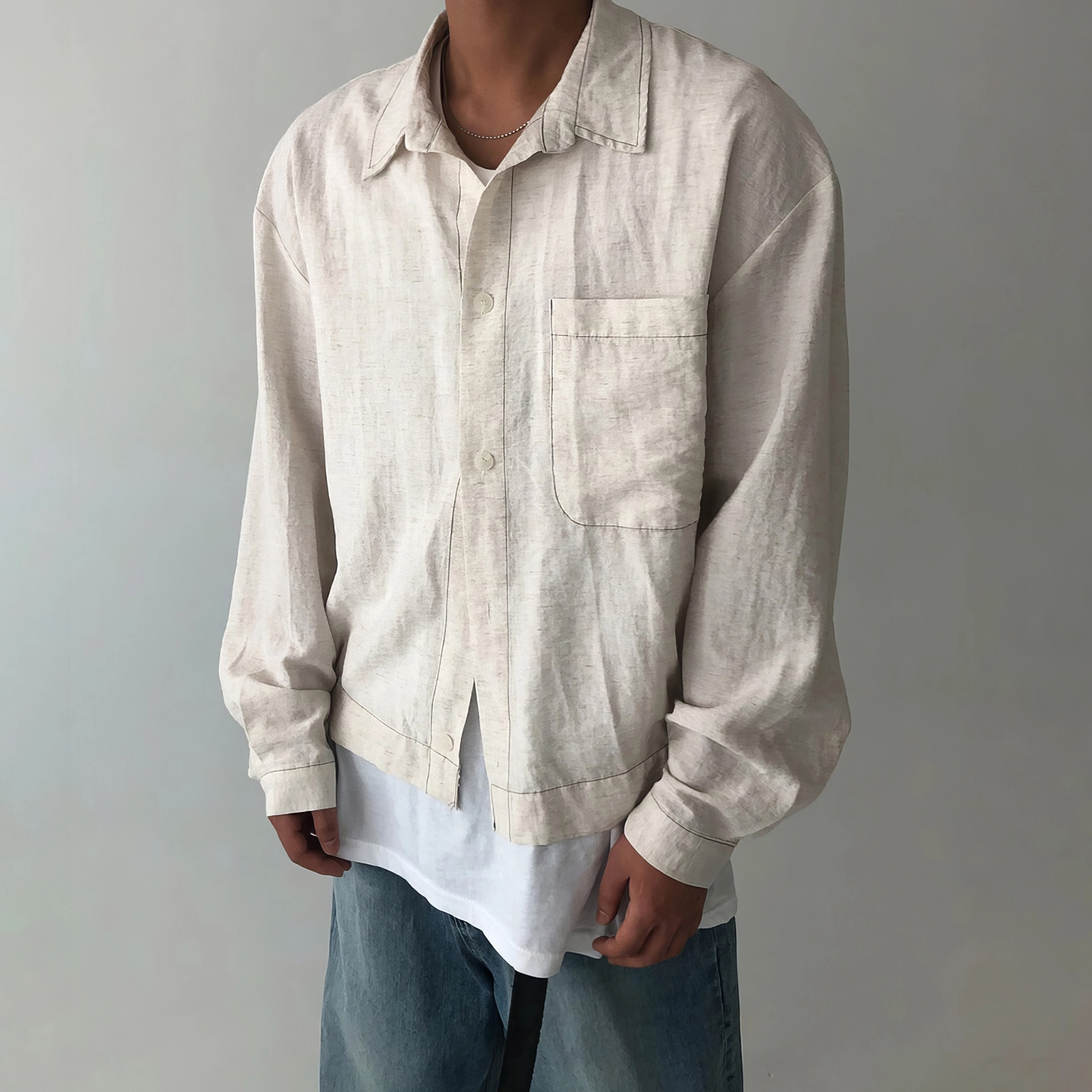 我是大卫 薄款防晒衣衬衣日系复古小众设计感宽松外套长袖衬衫 男女同款