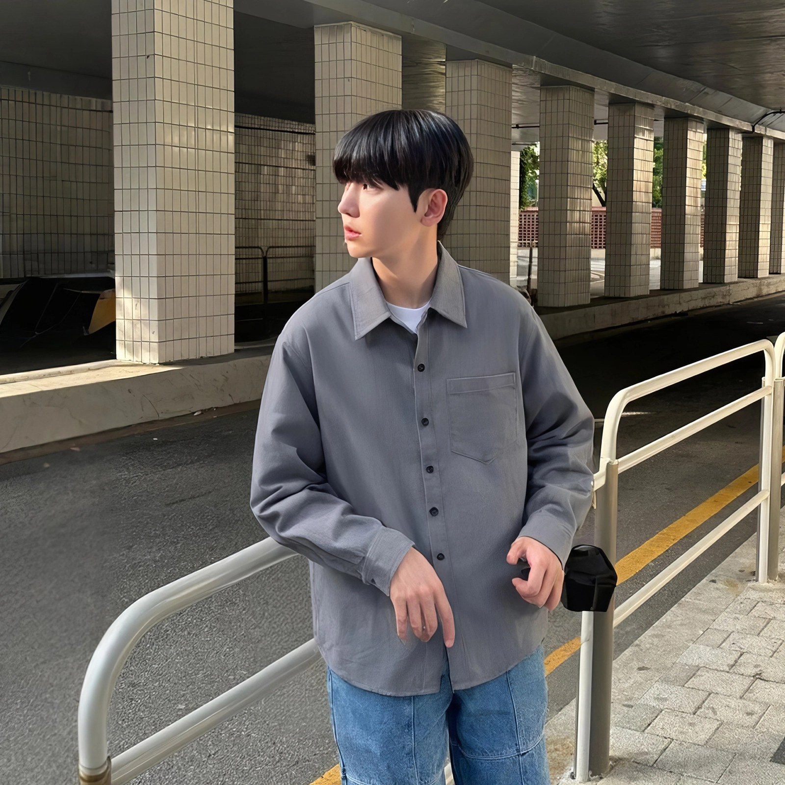 我是大卫 复古港风设计感灯芯绒宽松长袖衬衫 男女同款