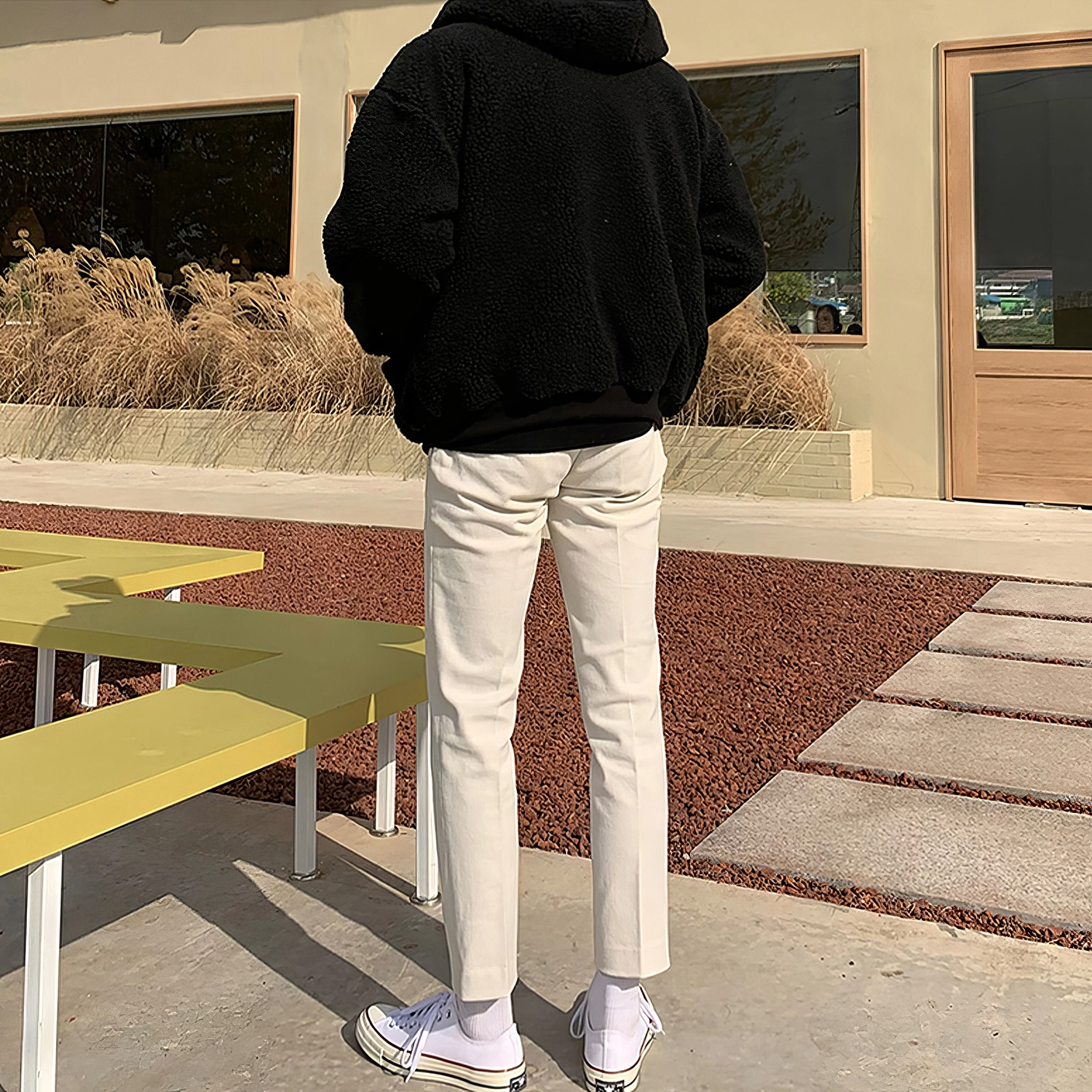我是大卫 黑白拼色简约摇粒绒加厚休闲棉服外套 男女同款