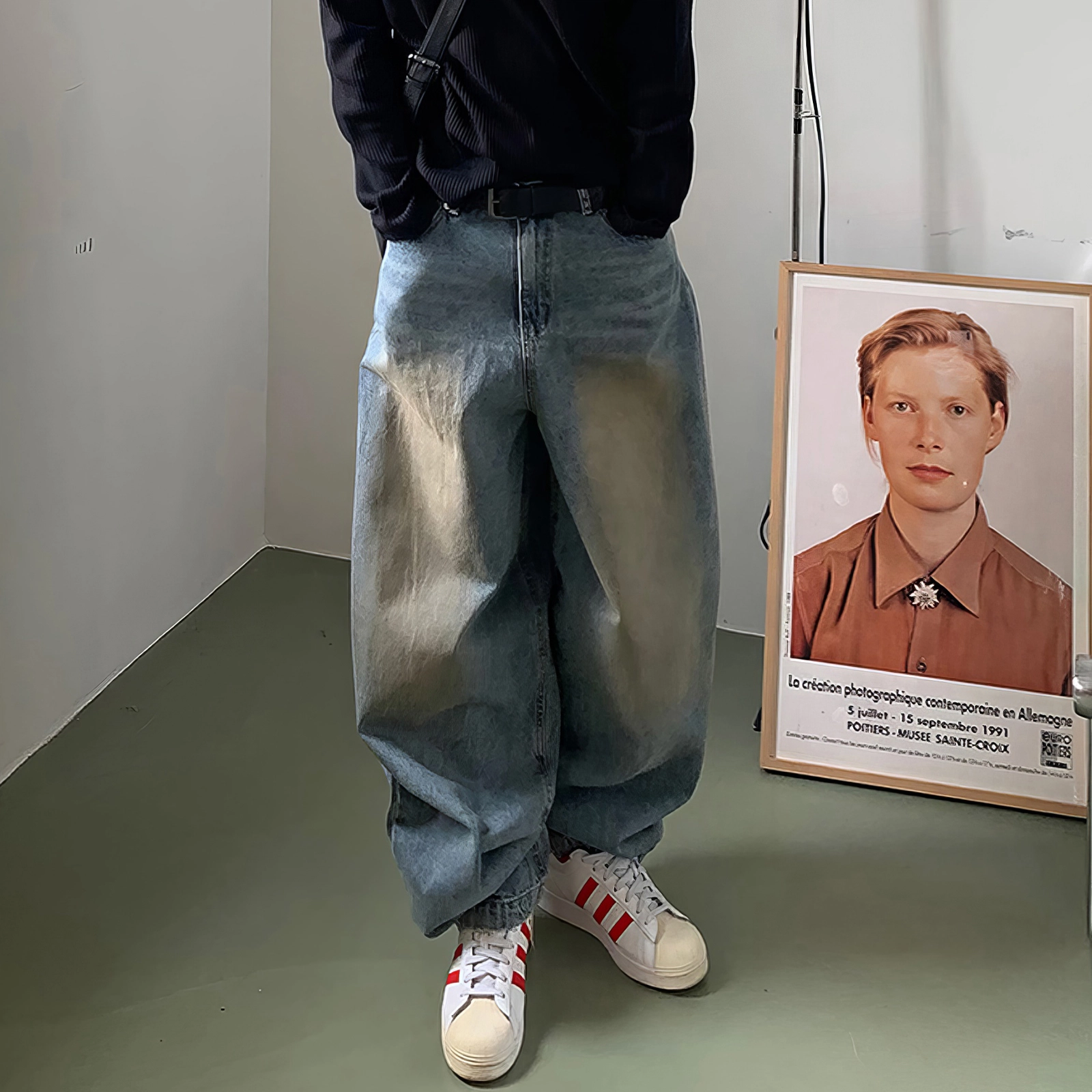 我是大卫 美式直筒潮牌宽松痞帅炸街百搭休闲牛仔裤 男女同款 蓝色