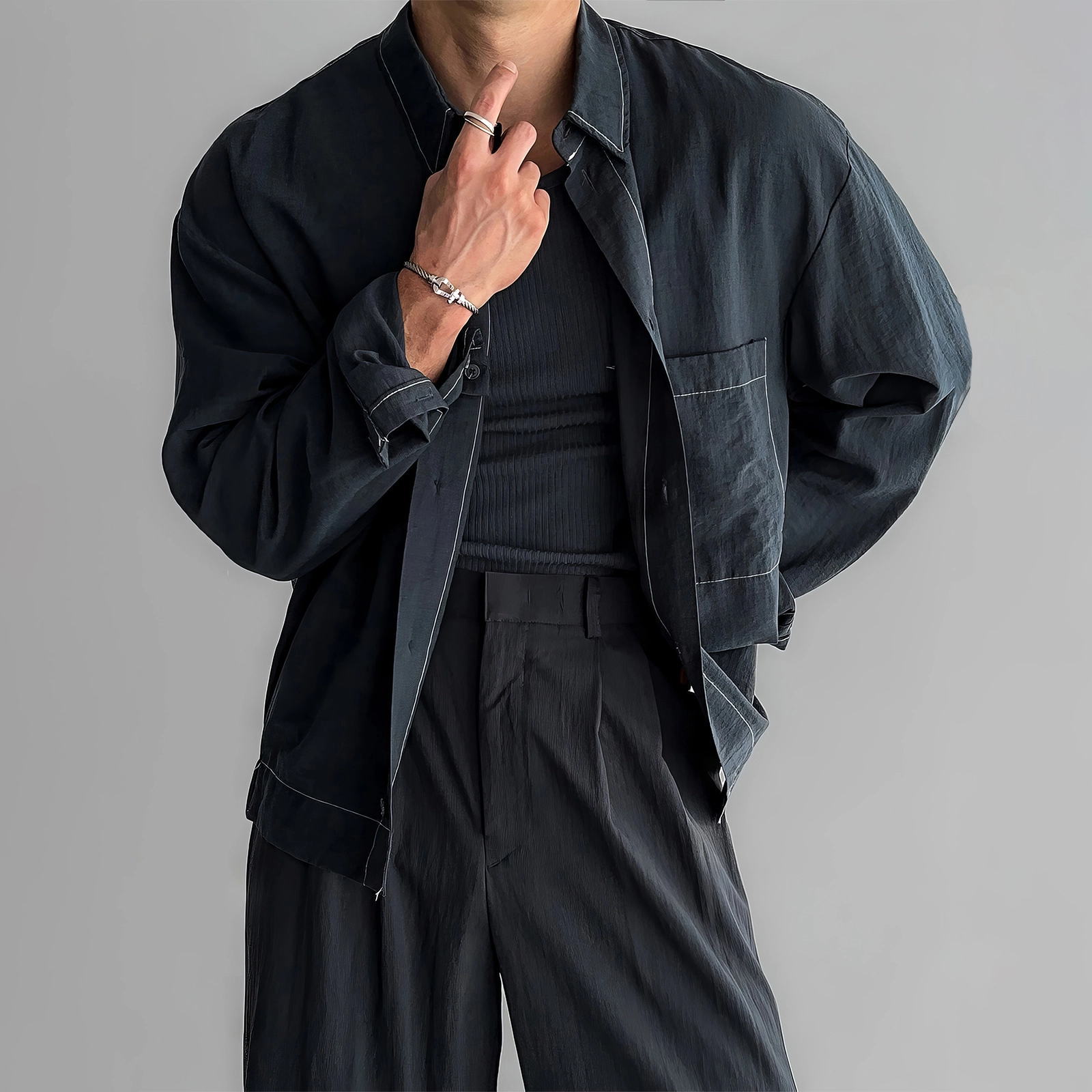 我是大卫 薄款防晒衣衬衣日系复古小众设计感宽松外套长袖衬衫 男女同款