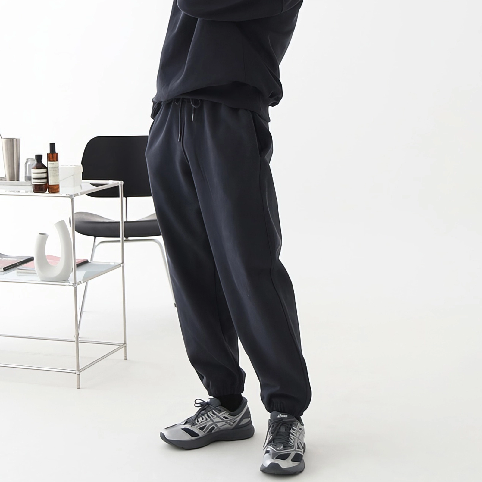 我是大卫 运动宽松圆领潮流休闲束脚卫衣套装 男女同款 藏青色