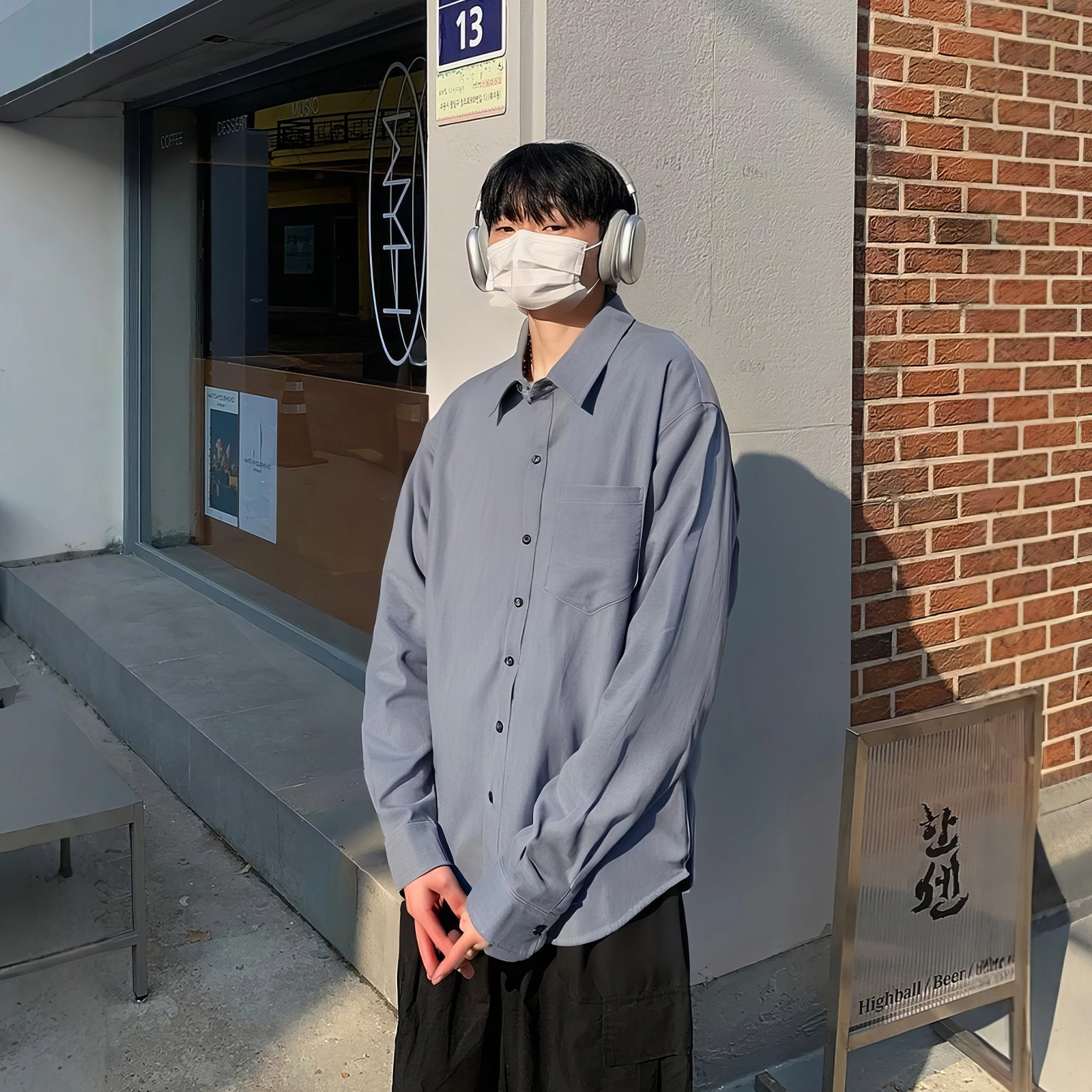 我是大卫 复古港风设计感灯芯绒宽松长袖衬衫 男女同款