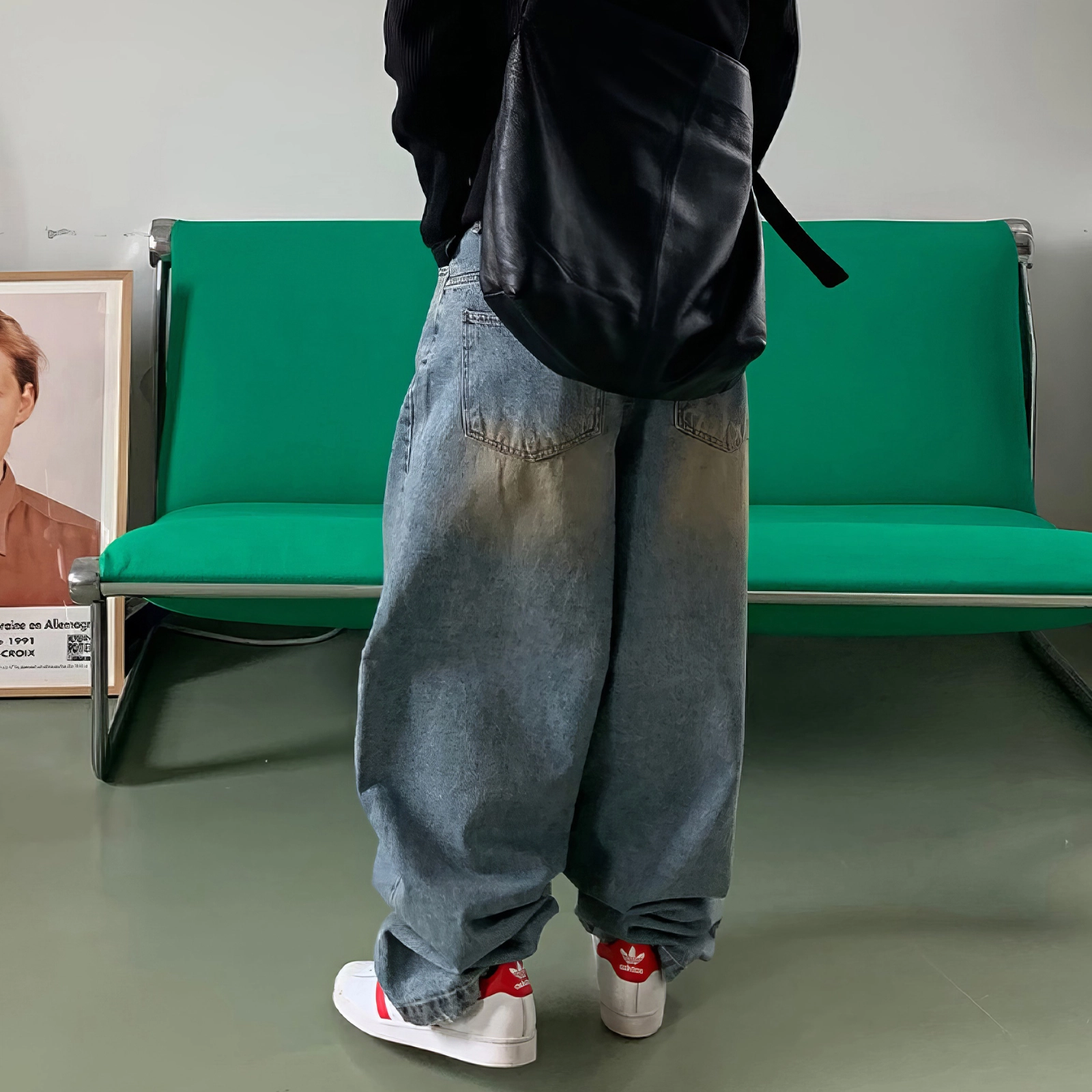 我是大卫 美式直筒潮牌宽松痞帅炸街百搭休闲牛仔裤 男女同款 蓝色