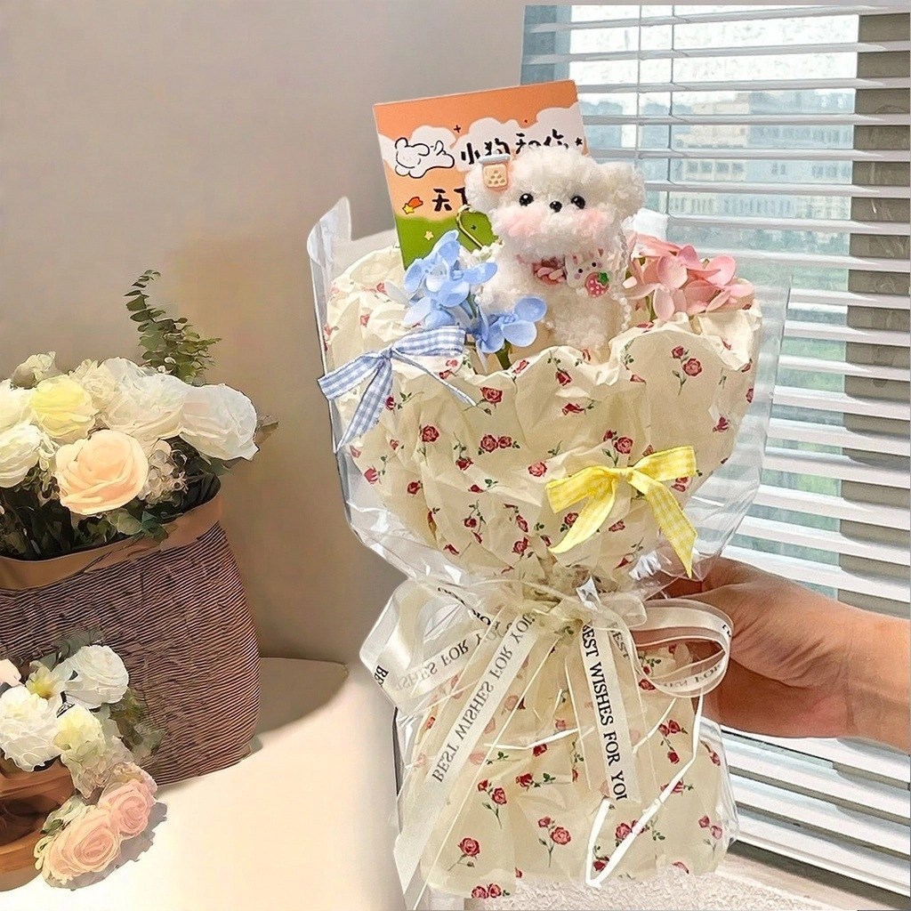 雅阁 可爱成品小狗花束布偶 治愈 玩偶周边