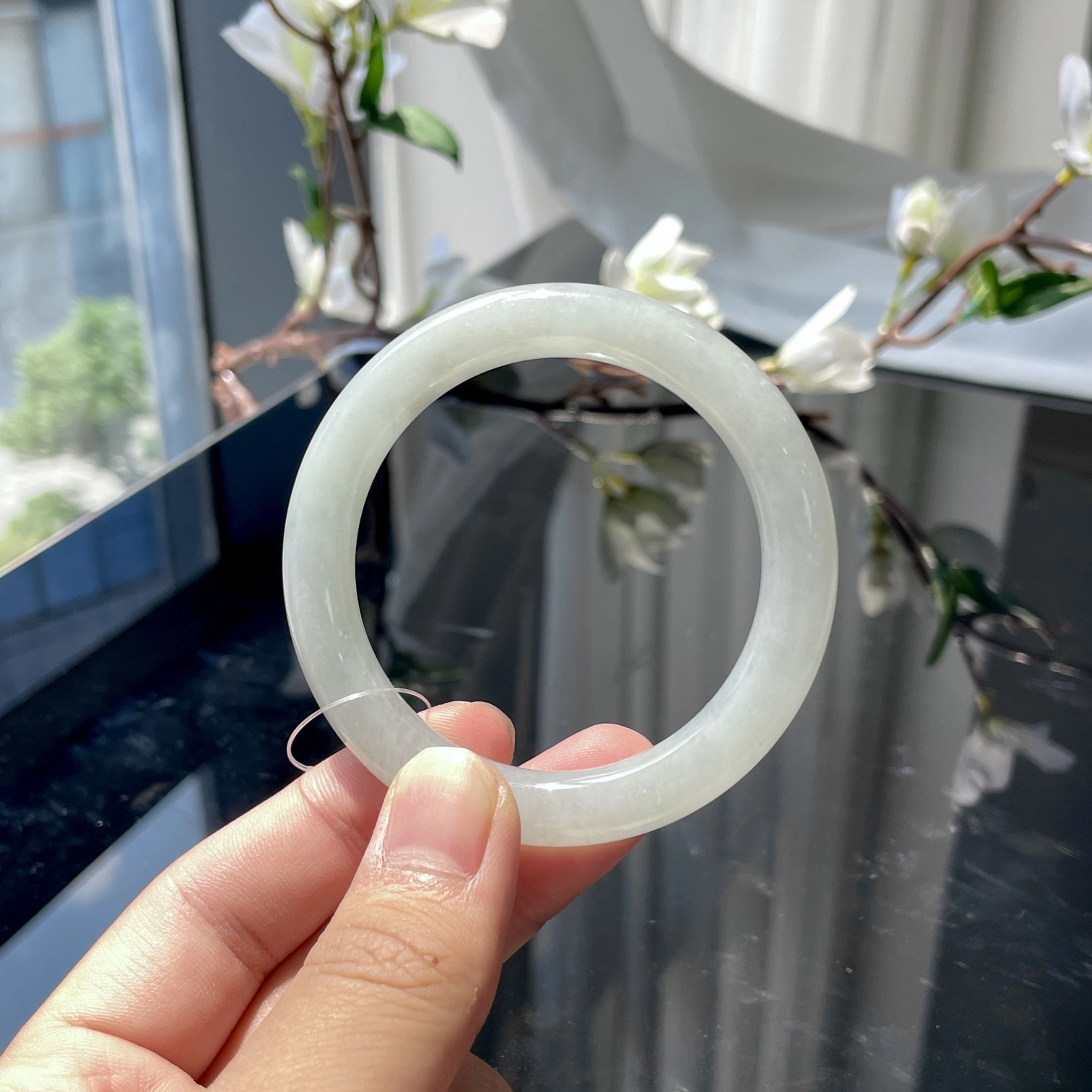 翠亨祥 翡翠正圈 新中式 温润高级款 国潮国风糯化蓝底白月光 糯种 手镯 女款