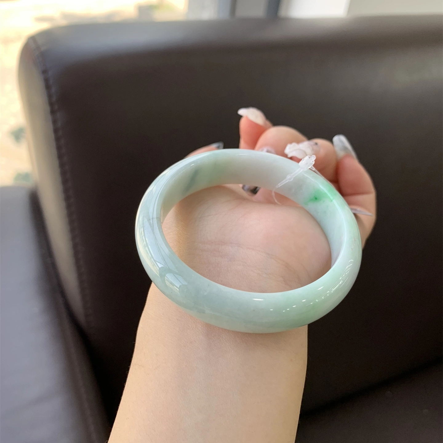 翠亨祥 新中式飘绿花正圈 糯种 翡翠手镯 女款
