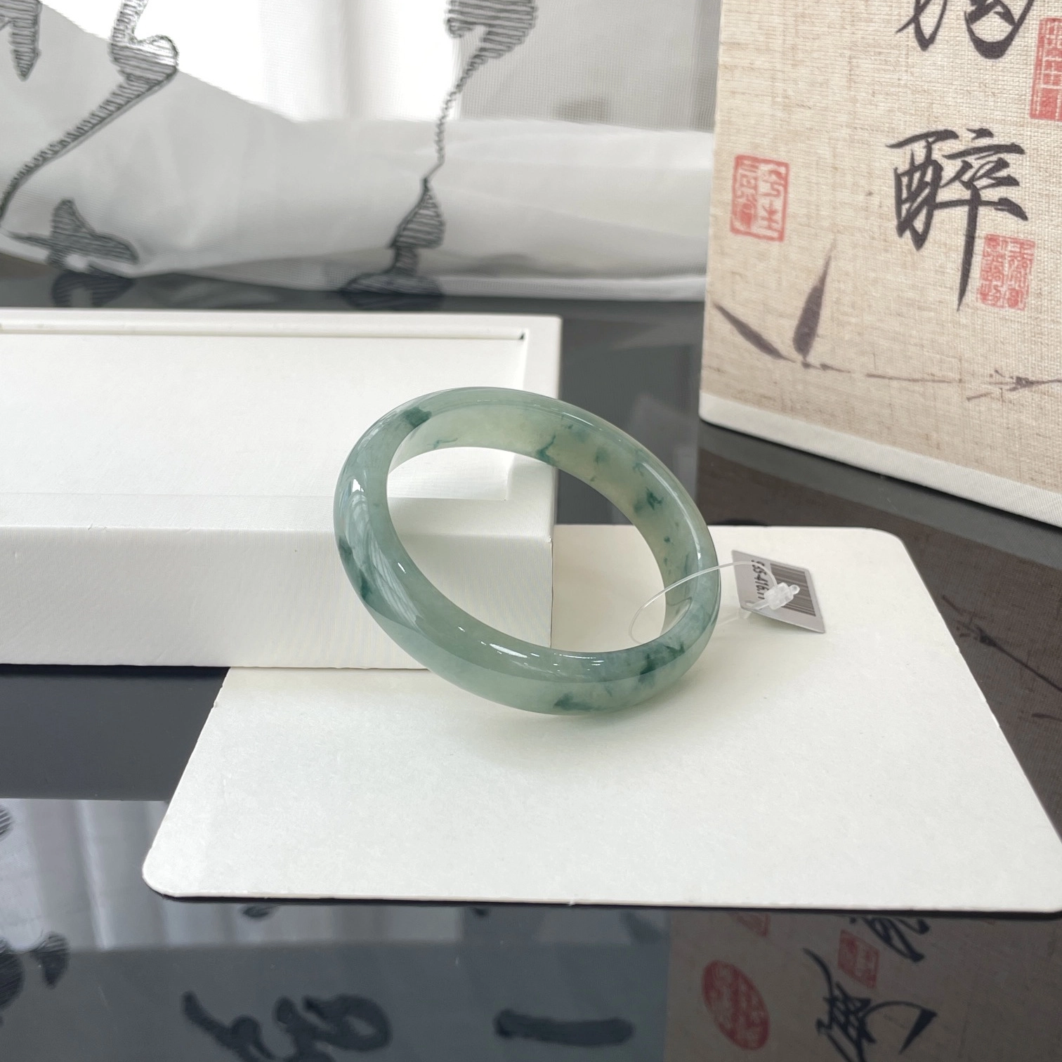 翠亨祥 糯化满圈飘绿花小圈口特色镯 糯种 翡翠手镯 女款
