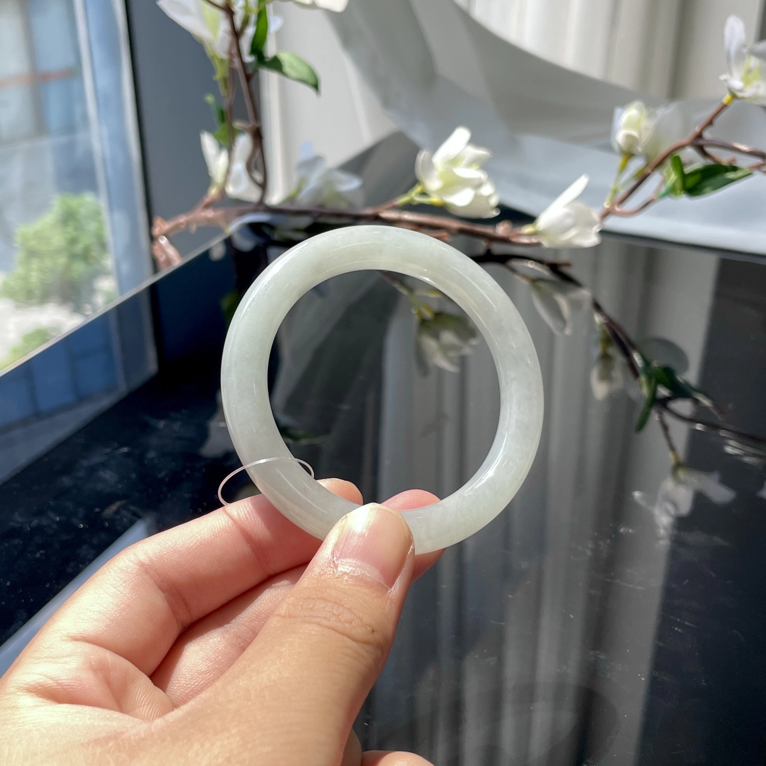 翠亨祥 翡翠正圈 新中式 温润高级款 国潮国风糯化蓝底白月光 糯种 手镯 女款