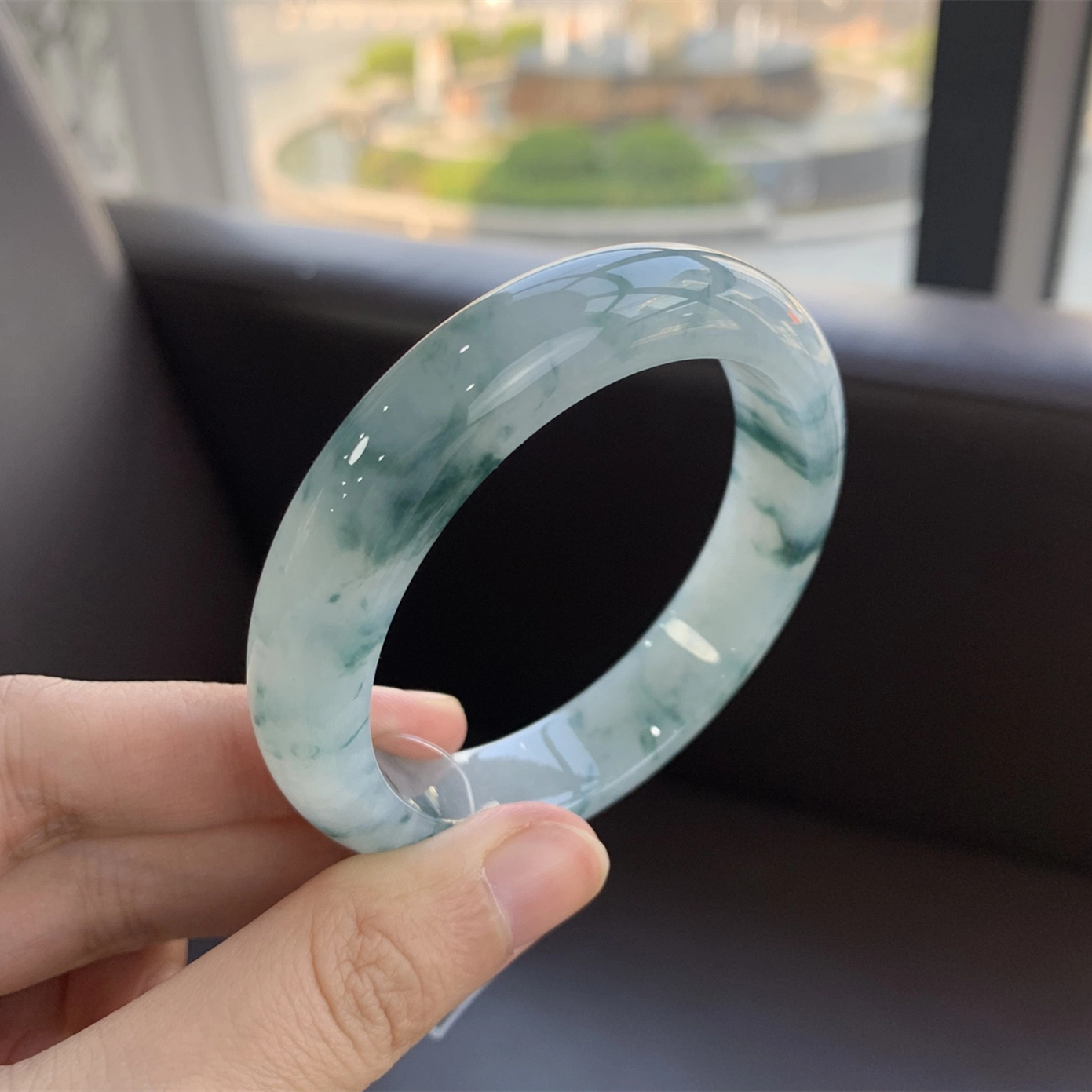 翠亨祥 灵动蓝花 优雅大气 糯种 翡翠手镯 女款