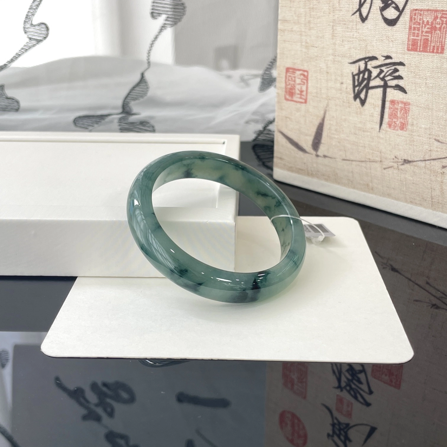 翠亨祥 糯化满圈飘蓝花 糯种 翡翠手镯 女款