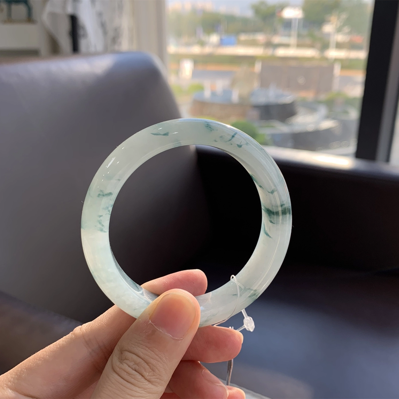 翠亨祥 灵动蓝花 优雅大气 糯种 翡翠手镯 女款