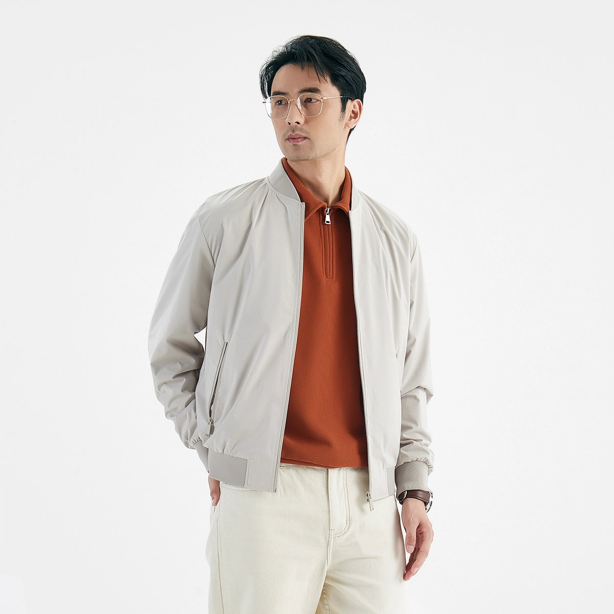 爱登堡 纯色拉链棒球领直筒夹克外套 男款