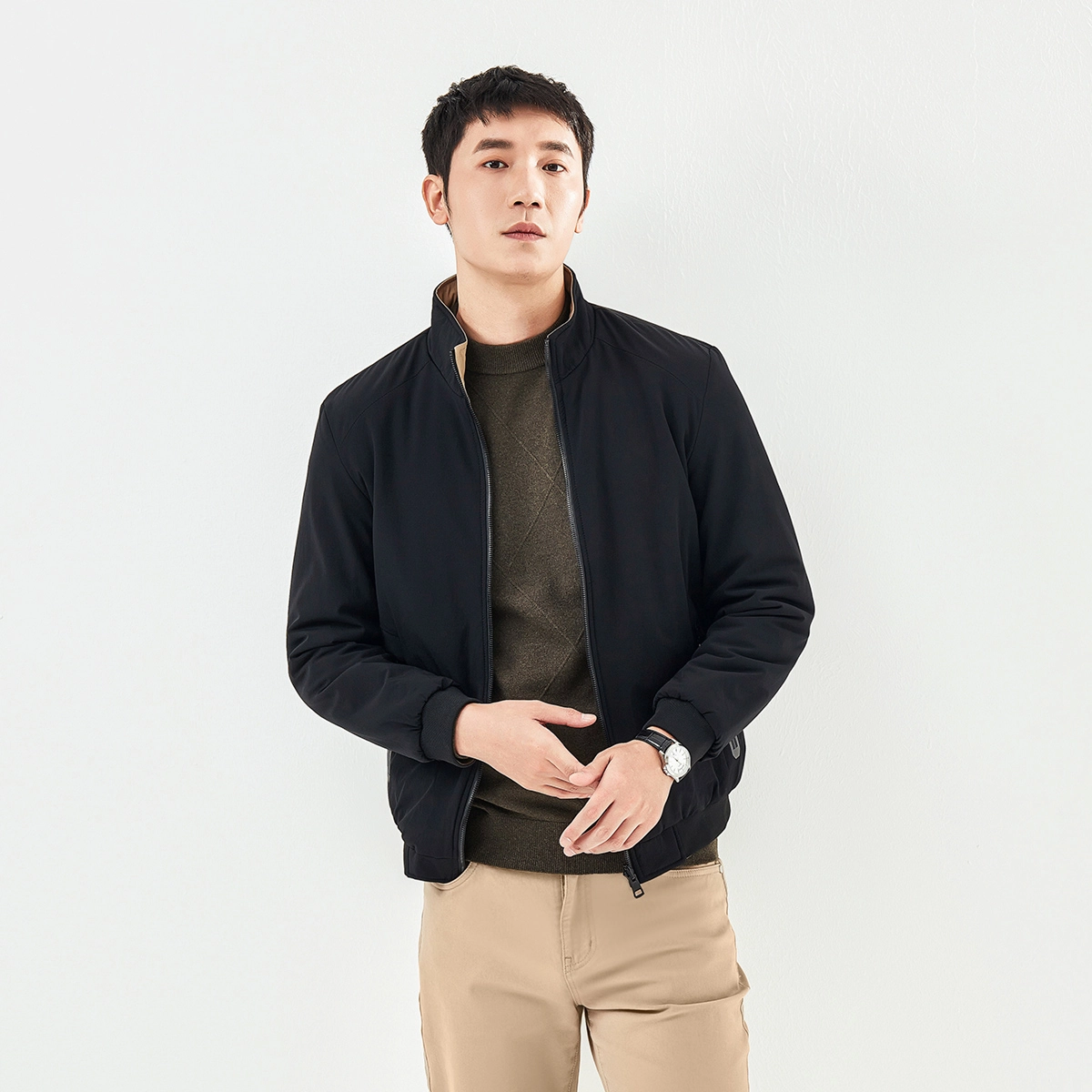 爱登堡 纯色简约休闲两面穿夹克 男款