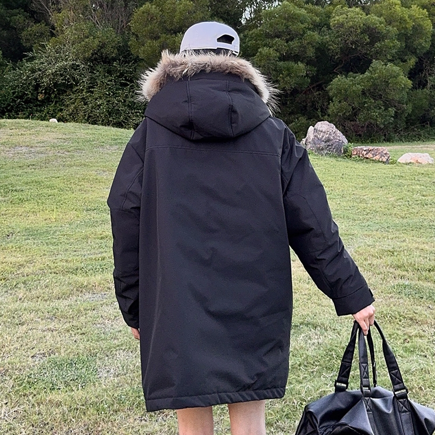 鸭鸭 美式复古基础款简约纯色冬季山系户外极寒保暖外套街头时尚百搭宽松休闲长袖连帽长款羽绒服 男女同款