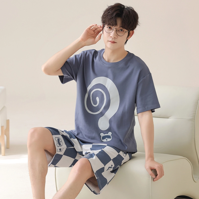 俏霓桐 夏季简约时尚休闲可爱卡通舒适家居服可外穿睡衣套装 男款 图色