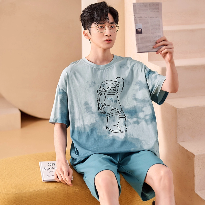 俏霓桐 夏季时尚简约休闲青春可爱卡通舒适家居服可外穿睡衣套装 男款 图色