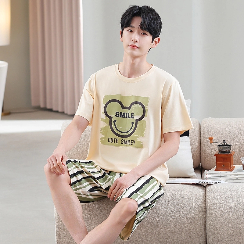 俏霓桐 可爱卡通清新简约时尚条纹舒适亲肤家居服可外穿睡衣套装 男款 图色