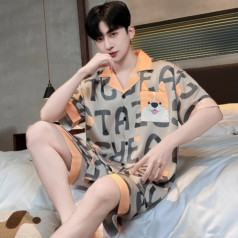 俏霓桐 时尚简约休闲可爱卡通舒适凉感家居服可外穿睡衣套装 男款 图色