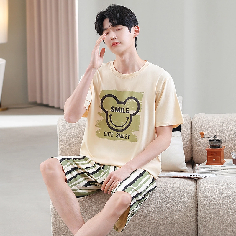 俏霓桐 可爱卡通清新简约时尚条纹舒适亲肤家居服可外穿睡衣套装 男款 图色