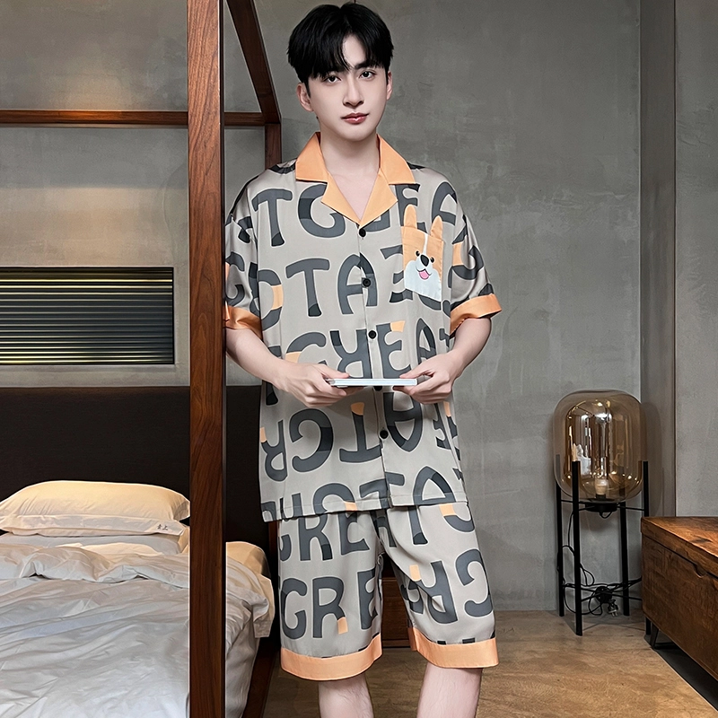 俏霓桐 时尚简约休闲可爱卡通舒适凉感家居服可外穿睡衣套装 男款 图色