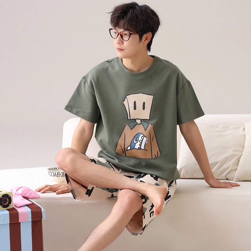 俏霓桐 时尚可爱卡通简约休闲舒适亲肤家居服可外穿夏季睡衣套装 男款 图色