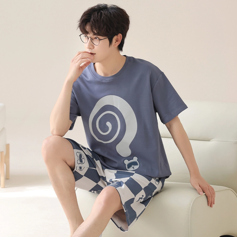 俏霓桐 夏季简约时尚休闲可爱卡通舒适家居服可外穿睡衣套装 男款 图色